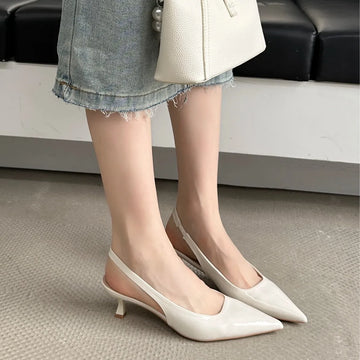 Xajzpa Leather Sandals Women Open Shoes Heel Shallow Mouth Suit Female Beige Comfort Closed Pointed Girls Clear Low Spring Fashion